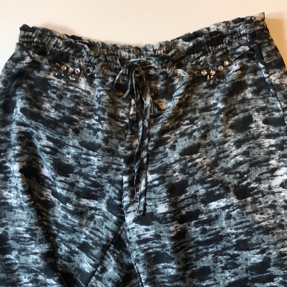 Wide leg sheer modern animal print bikini pant cover up with bejeweled belt